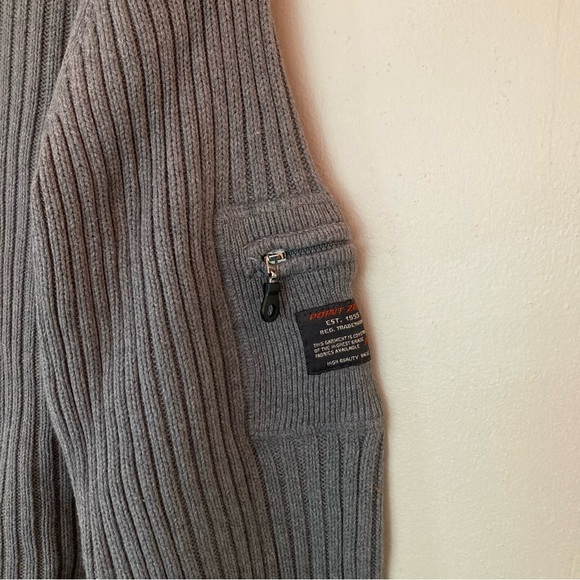 Point Zero grey ribbed long-sleeve turtleneck pullover sweater with cool detail - Picture 3 of 9